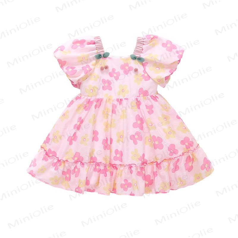 Kleid für Kleinkind-Mädchen , Rosa oder grün, mit Blumen - image 4