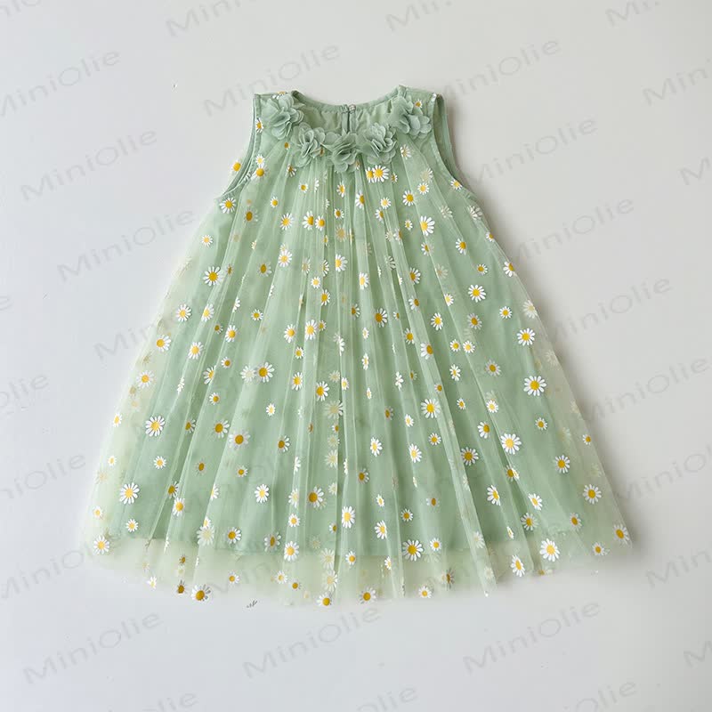 Kleid Tüll aus Baumwolltüll mit Gänseblümchen für Kleinkind-Mädchen - Grün - 8-9J - image 3