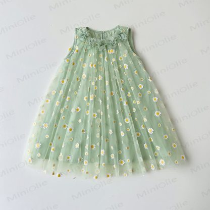 Kleid Tüll aus Baumwolltüll mit Gänseblümchen für Kleinkind-Mädchen - Grün - 8-9J - image 3