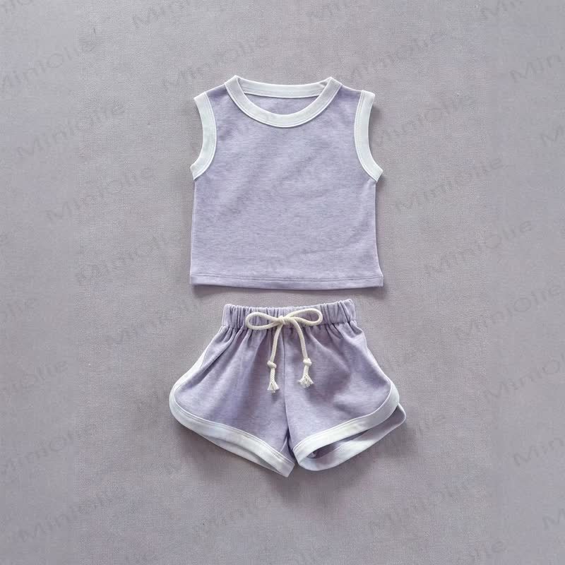 Zweiteiliges Set aus Baby Baumwolle , Einfarbig Weste und Shorts - Lila - 3-4J - image 2