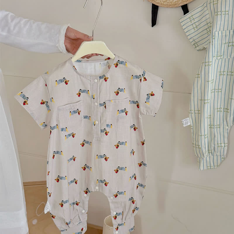 Kleinkind Strampler mit Tier/ Punkt/Streifenmuster und Strampler - Beige Dackel - 4-5J - image 2