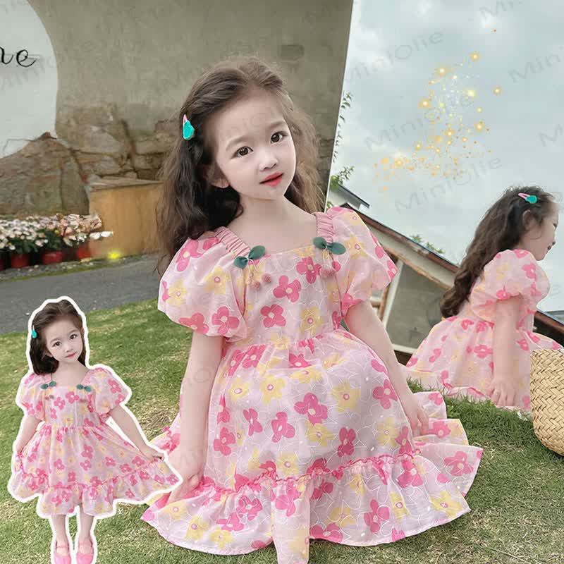 Kleid für Kleinkind-Mädchen , Rosa oder grün, mit Blumen - Rosa - 8-9J - image 2