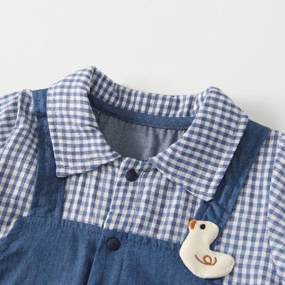 DUCK PARTY Baby Gingham Denim Strampler - image 3