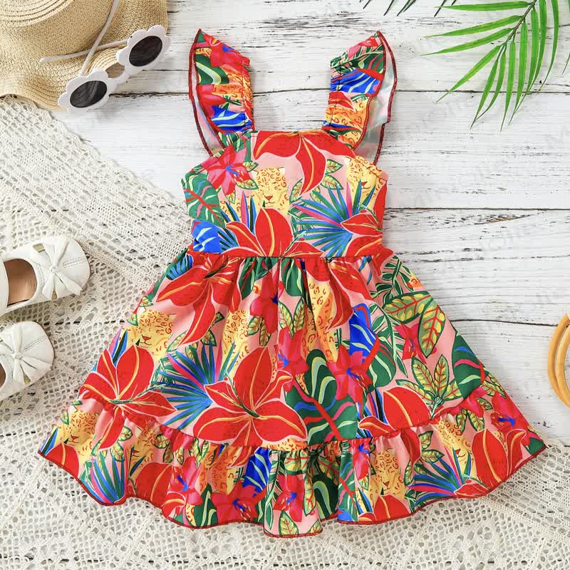 Ärmelloses Kleid mit rotem Blumen für Baby und Kleinkind-Mädchen - Rot - 4-5J - image 2