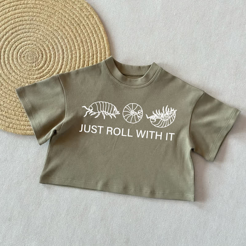 JUST ROLL WITH IT – Baby Insekt Sommer Freizeit-T-Shirt - Grau Grün - 2-3J - image 1
