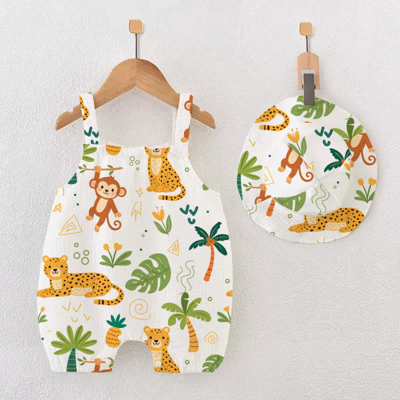 Weißer Baby Strampler mit tropischen Tiermotiven und passender Hut - Weiß - 18-24M - image 1