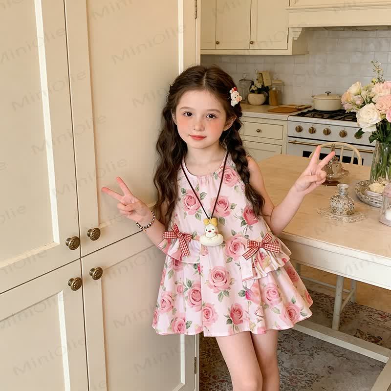 Kleinkind Kleid für Kinder-Mädchen mit Blume , Punkte oder Tier - Rosa Blume - 10-11J - image 2