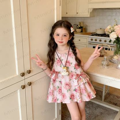 Kleinkind Kleid für Kinder-Mädchen mit Blume , Punkte oder Tier - Rosa Blume - 10-11J - image 2