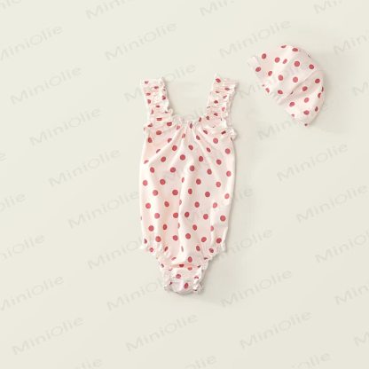 Kleinkind Mädchen Punktmuster Schwimmen Kleid aus weichem Stretchmaterial - Rosa - 8-9J - image 2