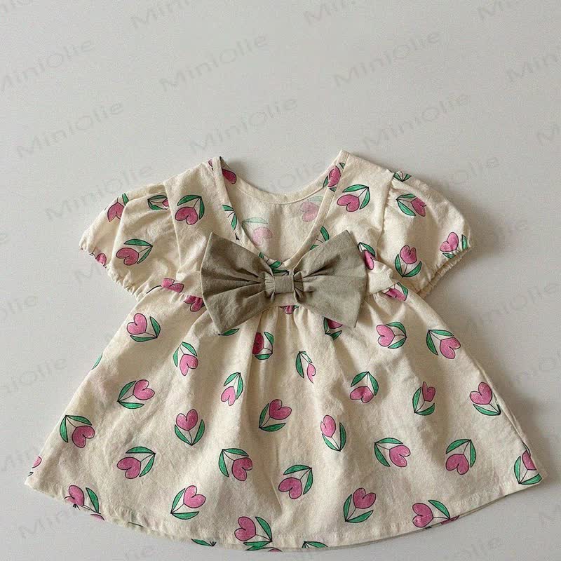 Baby Mädchen Kleid mit Blumen und Schleifen - Beige - 3-4J - image 5