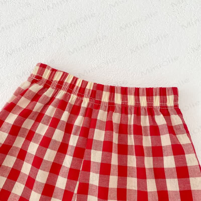 Set aus Beige Tanktop und rot- Plaid Shorts für Baby oder Hut - image 8