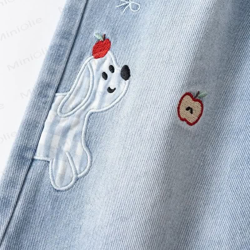 Denim für Kleinkind-Mädchen mit Hunde- und Apfelmuster - image 3