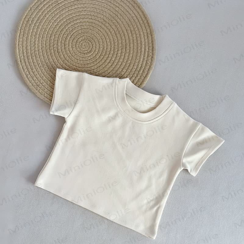Kleinkind Baby Einfarbig Sommer Freizeit-T-Shirt mit Rundhalsausschnitt - Beige - 6-7J - image 3