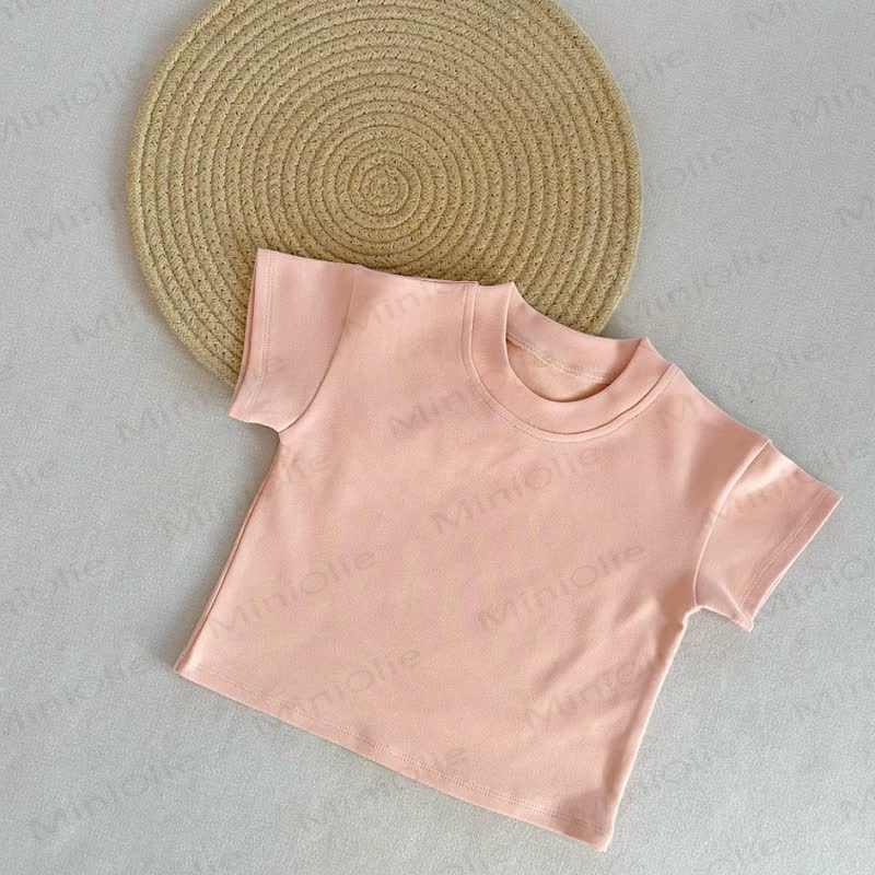 Kleinkind Baby Einfarbig Sommer Freizeit-T-Shirt mit Rundhalsausschnitt - Rosa - 6-7J - image 4