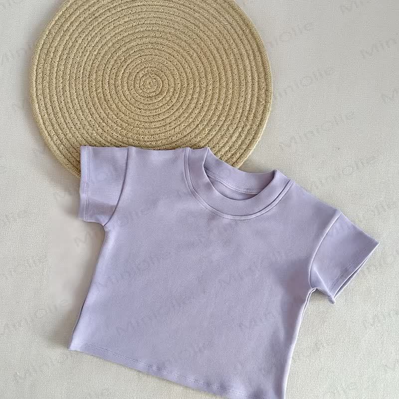 Kleinkind Baby Einfarbig Sommer Freizeit-T-Shirt mit Rundhalsausschnitt - Lila - 6-7J - image 5
