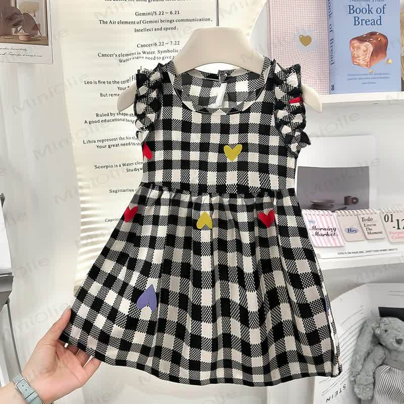 Ärmelloses Kleid für Kleinkind-Mädchen mit Tier Regenbogen - Schleife - Schwarz Plaid - 8-9J - image 5