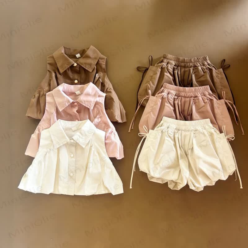 Set aus Baumwoll Tanktop und Shorts für Baby und Kleinkind-Mädchen, Einfarbig - image 1