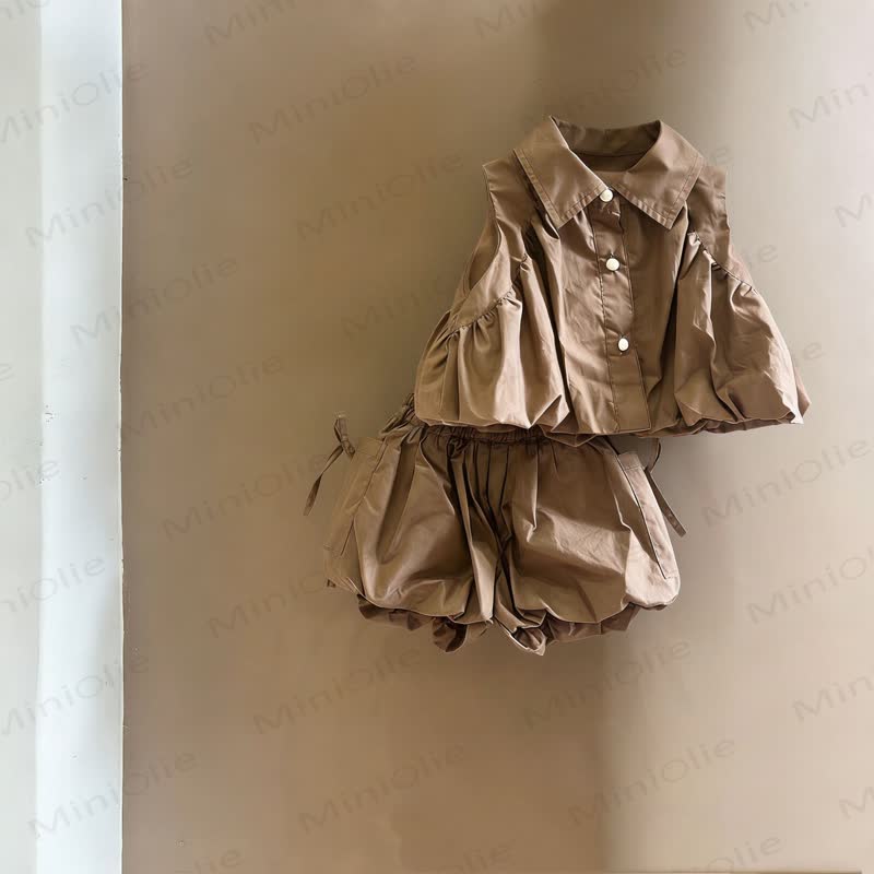 Set aus Baumwoll Tanktop und Shorts für Baby und Kleinkind-Mädchen, Einfarbig - Braun - 4-5J - image 2