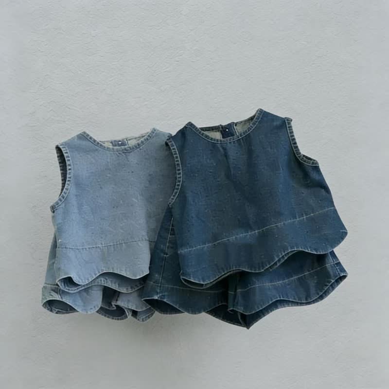 Set aus Einfarbig Tanktop und Shorts für Baby und Kleinkind-Mädchen) aus Denim - image 1
