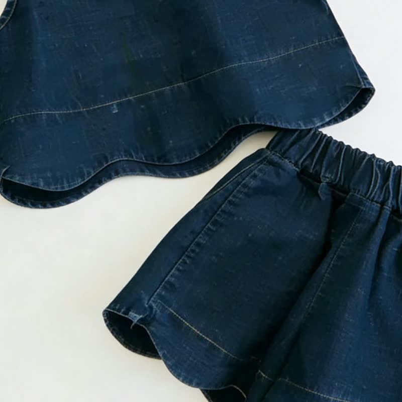 Set aus Einfarbig Tanktop und Shorts für Baby und Kleinkind-Mädchen) aus Denim - image 4