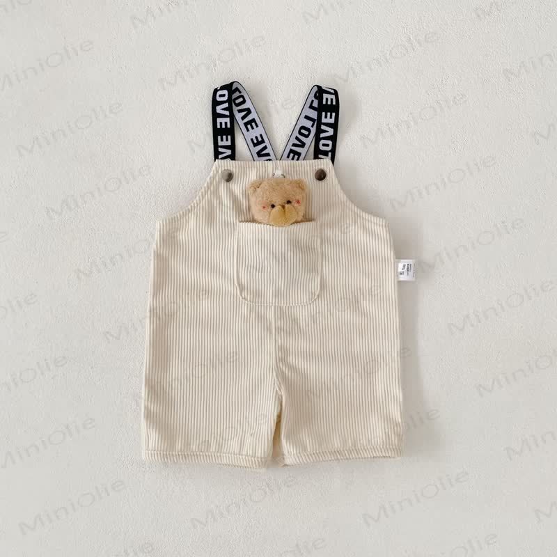 Baby Strampler mit Bär , Einfarbig , Gerippt - Beige - 3-4J - image 3