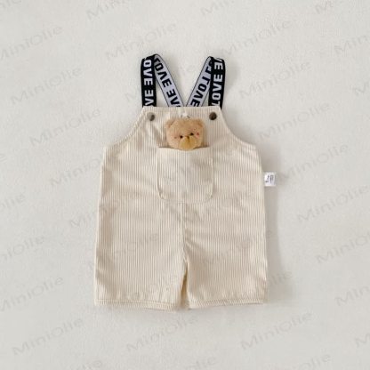 Baby Strampler mit Bär , Einfarbig , Gerippt - Beige - 3-4J - image 3