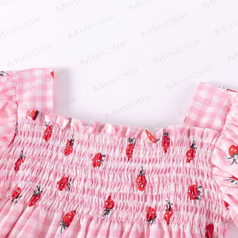 Kleid für Kleinkind-Mädchen mit Erdbeere , Rosa Gingham und Puffärmeln - image 3