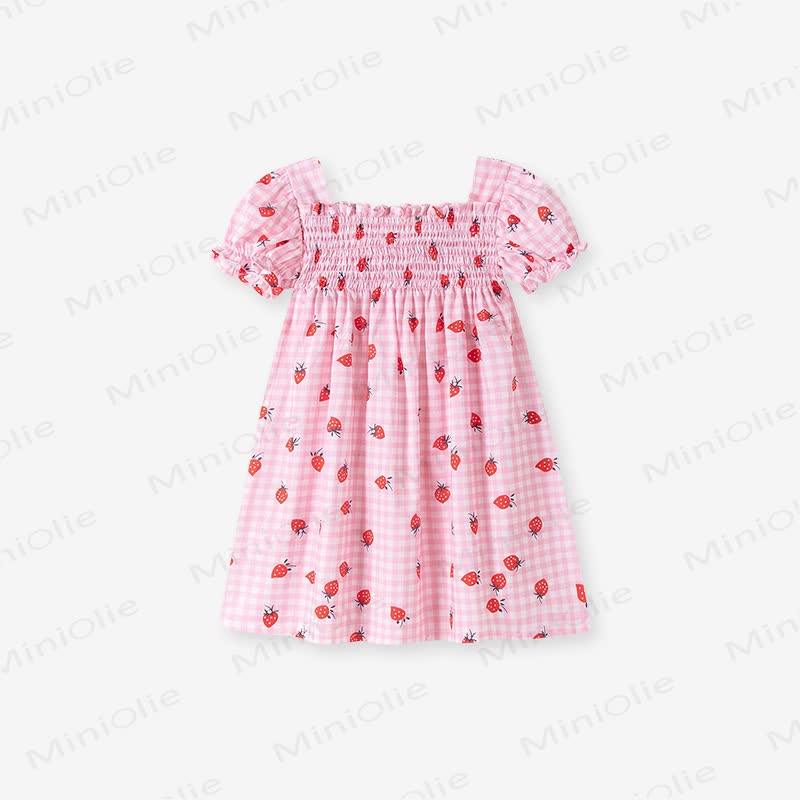 Kleid für Kleinkind-Mädchen mit Erdbeere , Rosa Gingham und Puffärmeln - Rosa - 8-9J - image 2