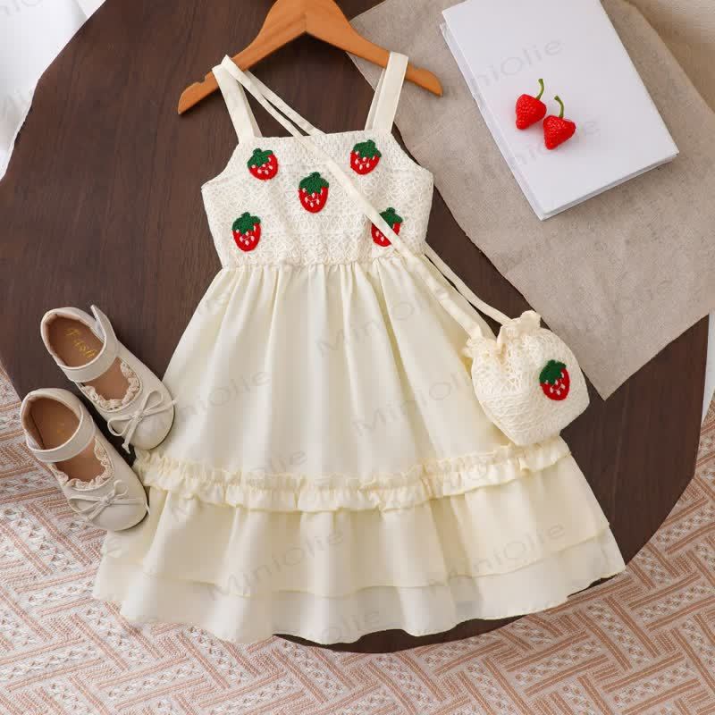 Ärmelloses Kleid mit Erdbeere für Kleinkind-Mädchen - Beige - 8-9J - image 1