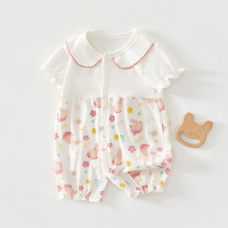 Baby Kaninchen-Peter-Pan-Kragen Strampler - Rosa Blume & Kaninchen - 24-36J - image 4