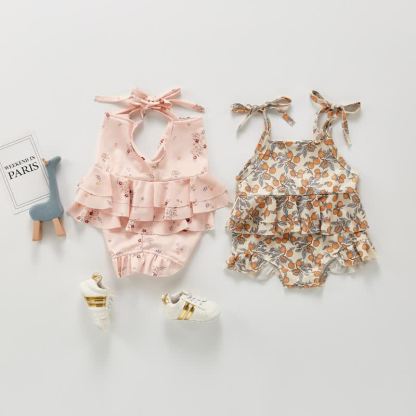 Baby Badeanzug mit Rüschenträgern in Blume /Zitronenmuster - image 1