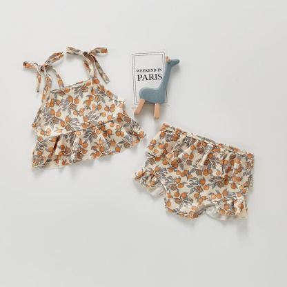 Baby Badeanzug mit Rüschenträgern in Blume /Zitronenmuster - Beige Zitrone - 2-3J - image 3