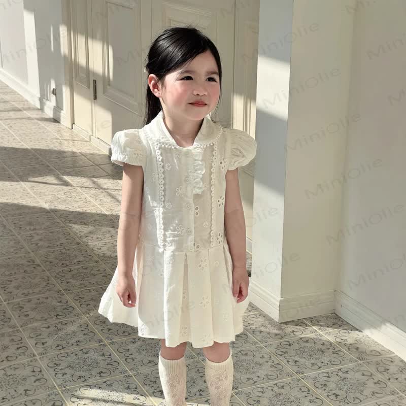 Kleid für Kleinkind-Mädchen , einfarbig weiß, mit Lace - Weiß - 8-9J - image 1