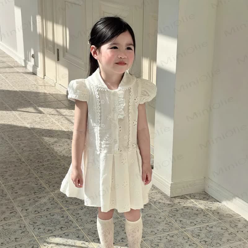 Kleid für Kleinkind-Mädchen , einfarbig weiß, mit Lace - Weiß - 8-9J - image 1