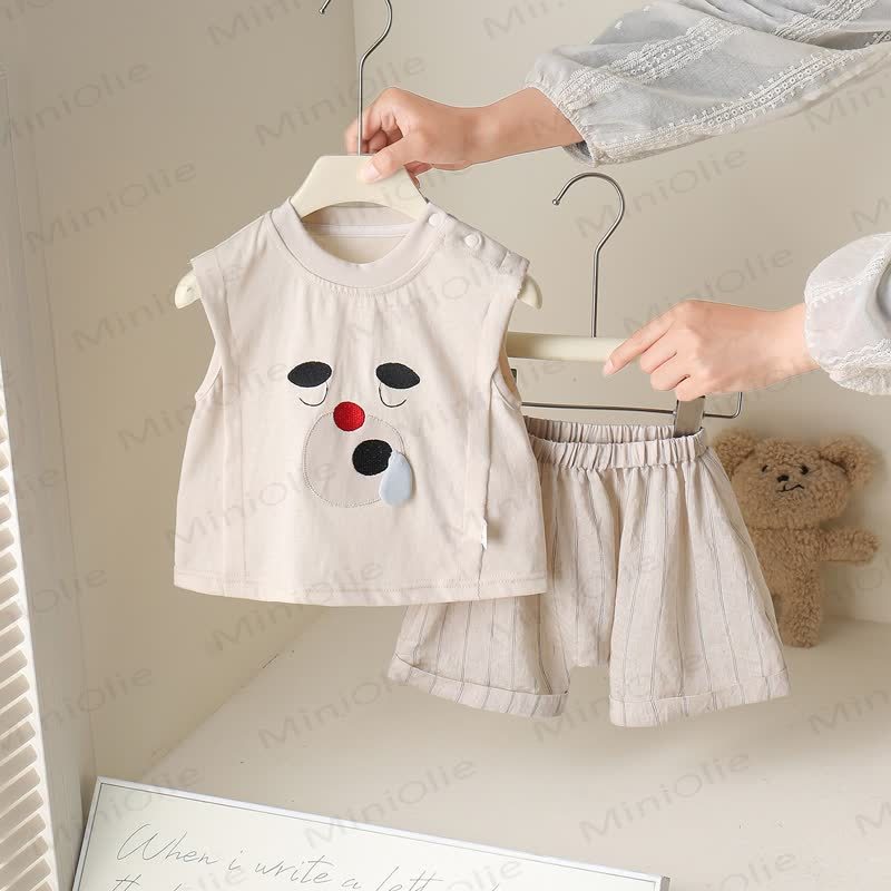 Baby Baumwoll- Tanktop und Shorts Set mit Cartoon-Gesichtern - image 1