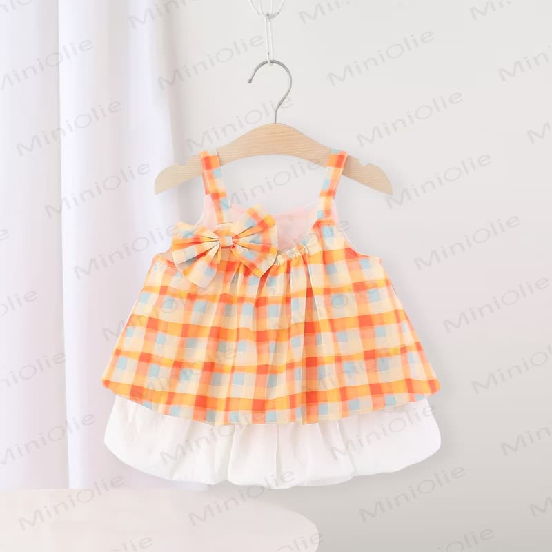 Baby Orange Gingham Schleife Set mit ärmellosem Tanktop und Shorts mit Schleife - image 1