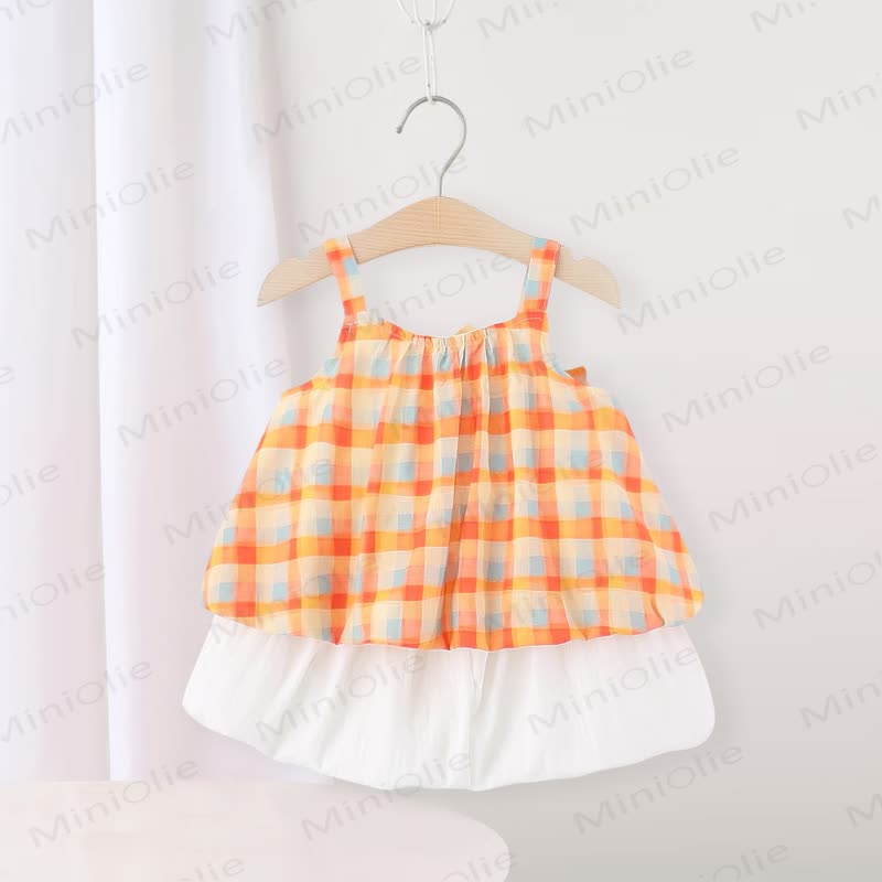 Baby Orange Gingham Schleife Set mit ärmellosem Tanktop und Shorts mit Schleife - image 2
