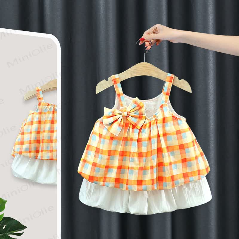 Baby Orange Gingham Schleife Set mit ärmellosem Tanktop und Shorts mit Schleife - Orange - 3-4J - image 3