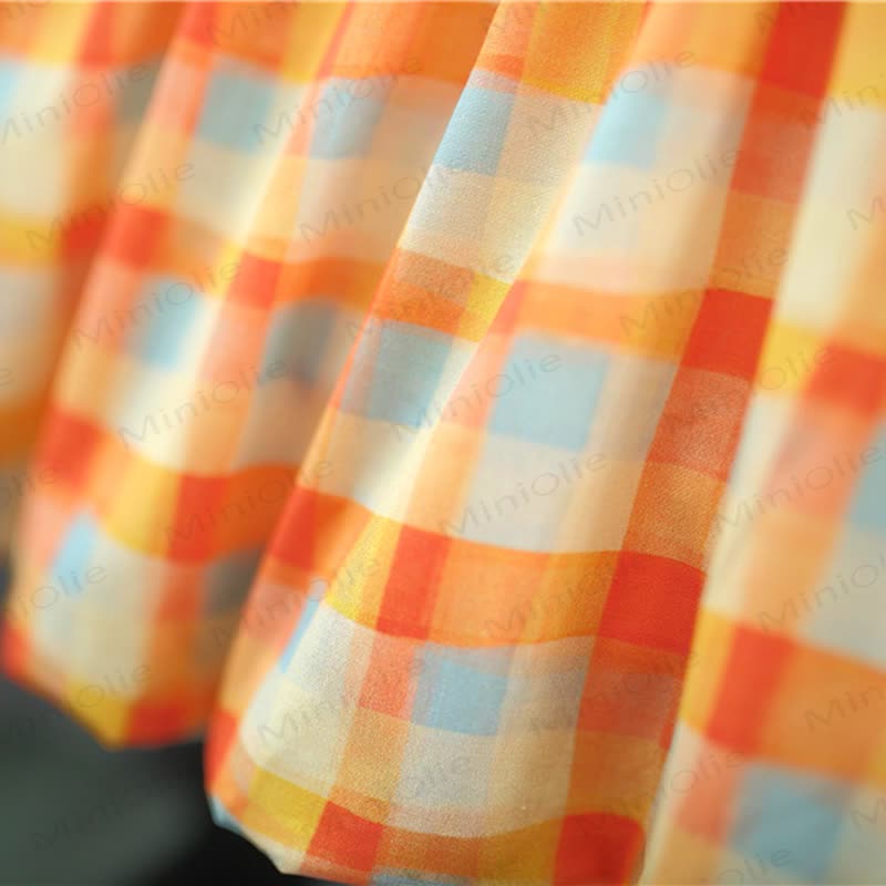 Baby Orange Gingham Schleife Set mit ärmellosem Tanktop und Shorts mit Schleife - image 5