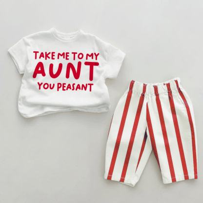 TAKE ME TO MY AUNT YOU PEASANT Baby Red Vertical Streifen 2-piece Set - Weiß & Rot - 2-3J - image 1