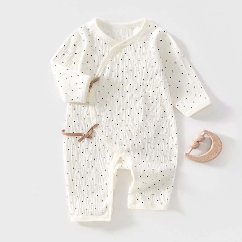 Baby Strampler mit Schleife , Punkt und Bär und Knopfleiste vorne - Weißer Punkt - 3-6M - image 2