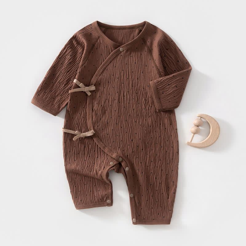 Baby Strampler mit Schleife , Punkt und Bär und Knopfleiste vorne - Brauner Punkt - 3-6M - image 3