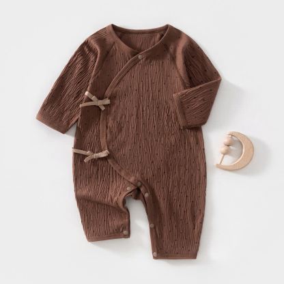 Baby Strampler mit Schleife , Punkt und Bär und Knopfleiste vorne - Brauner Punkt - 3-6M - image 3