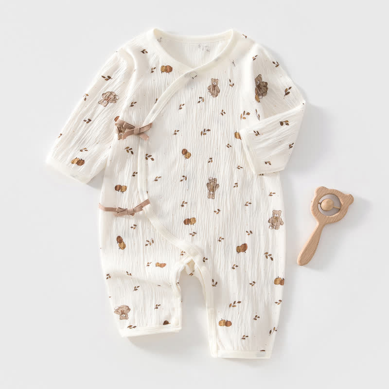 Baby Strampler mit Schleife , Punkt und Bär und Knopfleiste vorne - Weißer Bär - 3-6M - image 4