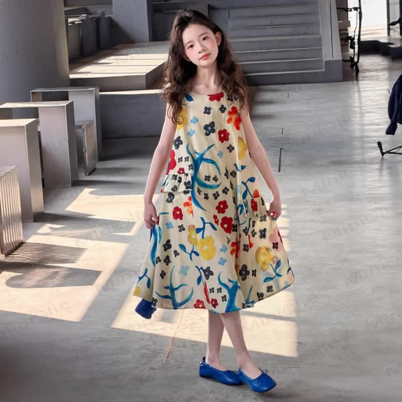 Blumen Kleid für Kinder-Mädchen mit Blumenmuster - Beige - 14-15J - image 2