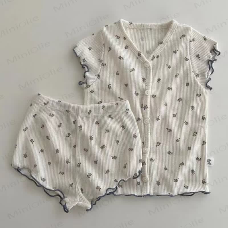 Baby Mädchen -Pyjama Set aus Blumen Tanktop und Shorts mit Blumenmuster, bestehend aus Tanktop und Shorts - Blau - 2-3J - image 2