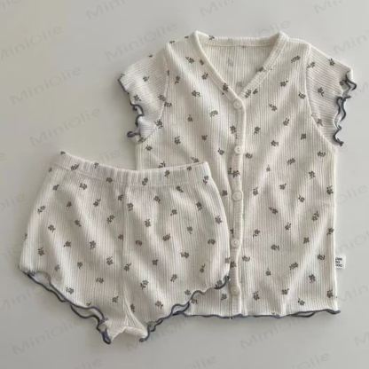 Baby Mädchen -Pyjama Set aus Blumen Tanktop und Shorts mit Blumenmuster, bestehend aus Tanktop und Shorts - Blau - 2-3J - image 2