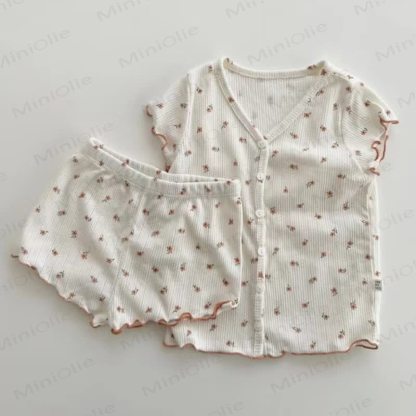 Baby Mädchen -Pyjama Set aus Blumen Tanktop und Shorts mit Blumenmuster, bestehend aus Tanktop und Shorts - Rosa - 2-3J - image 3