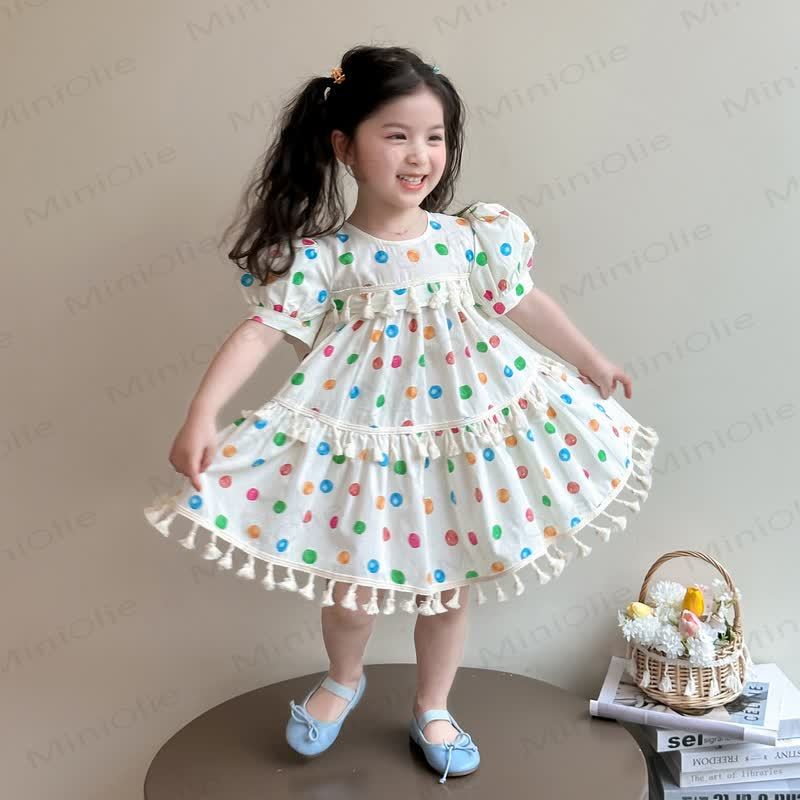 Kleid mit Puffärmeln und Punktmuster für Kleinkind-Mädchen - Beige - 8-9J - image 1
