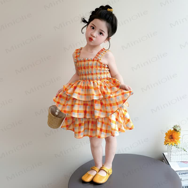 Kleinkind-Mädchen Kleid für Kleinkinder, orange-weiß Gingham - Orange - 8-9J - image 2